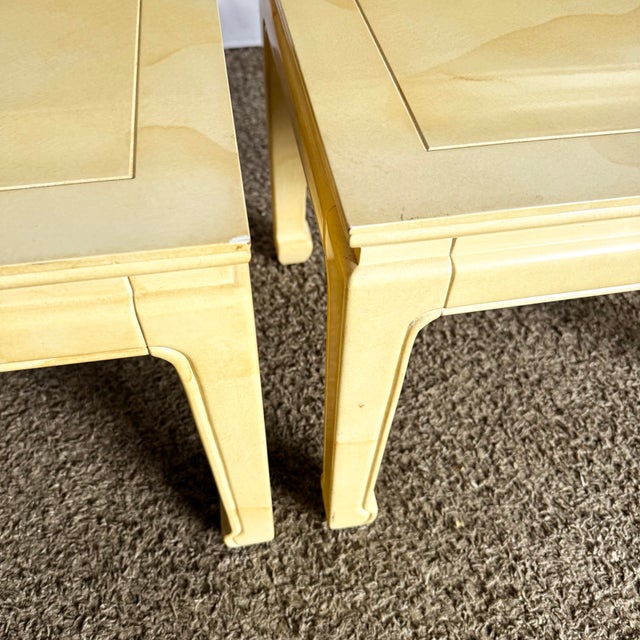 Henredon Vintage Faux Goat Skin Lacquered Console Table With Low Stools by Henredon For Sale - Image 4 of 11