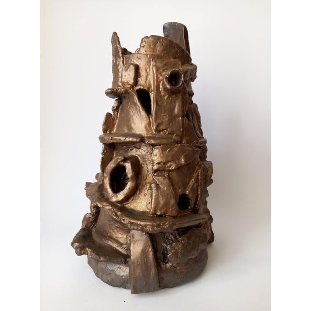 14" Architectural Brutalist Ceramic Sculpture Vase 'Babel' by Diane Grant For Sale - Image 6 of 9