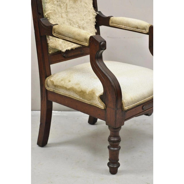 Antique Small Child's Eastlake Victorian Carved Walnut Distress Parlor Arm Chair For Sale In Philadelphia - Image 6 of 12