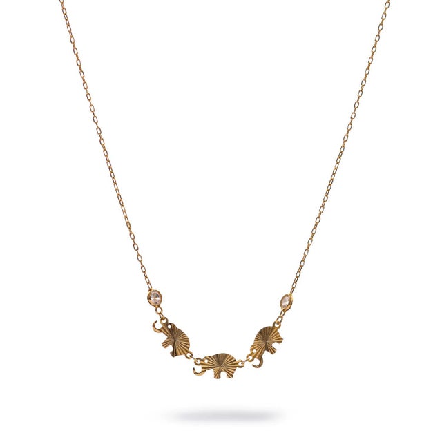 Trinity Elephant Blessings Gold Necklace For Sale - Image 4 of 8