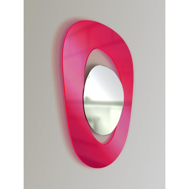 Handcrafted Soul Me Mirror in Fluor Red and Silver by Pon Design For Sale - Image 4 of 13