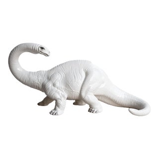 Vintage Italian Bassano Ceramic Dinosaur Sculpture - White Pottery Brontosaurus Figure, 1970s For Sale