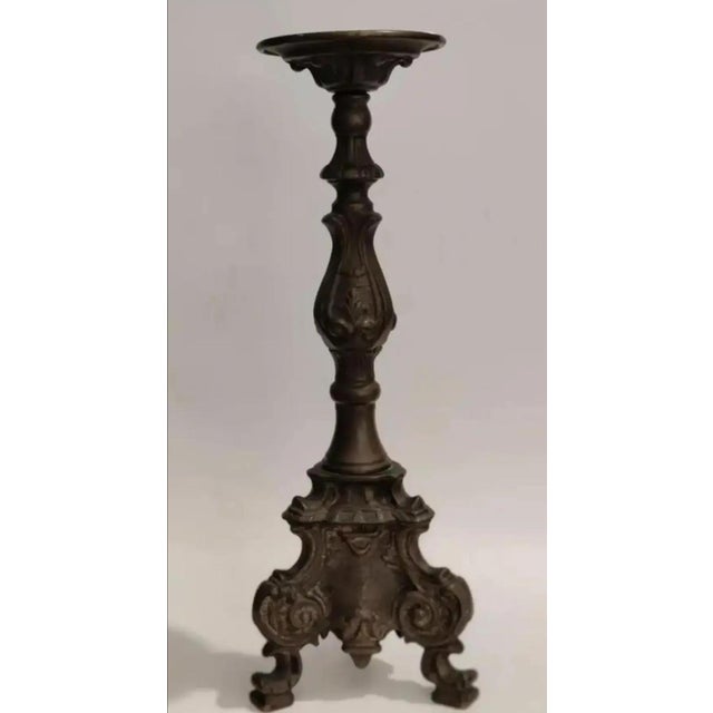 Mid 20th Century Vintage Bronze Altar Style Candle Holders- A Pair For Sale - Image 5 of 9