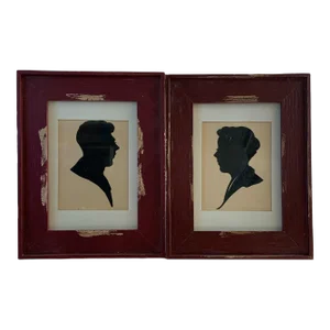 Antique Silhouette Portrait Paintings, Framed - Set of 2