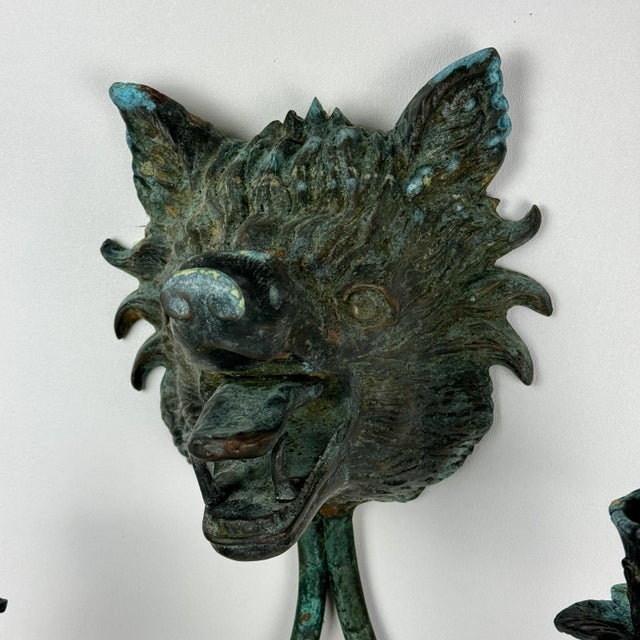 Pair of Early 20th Century Growling Boar Heads Cast Metal Sconces For Sale - Image 9 of 12
