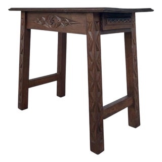 Late 19th Century Side Table Handmade Carved Oak Wood For Sale