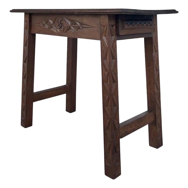 Late 19th Century Side Table Handmade Carved Oak Wood For Sale