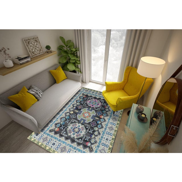 9x12 Maya Kazak Charcoal Traditional Geometric Hand Knotted Wool Carpet Rug For Sale - Image 4 of 6