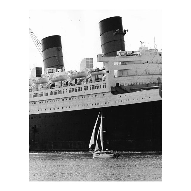 1971 Queen Mary and Sailboat Photograph by Don Ware For Sale