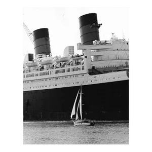 1971 Queen Mary and Sailboat Photograph by Don Ware