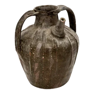 French Provincial 19th Century Glazed Pottery Pouring Jug with Two Handles