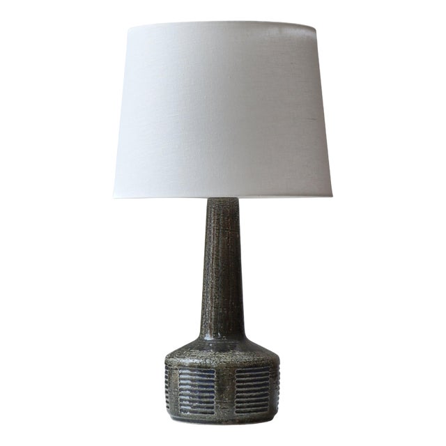 Large Dark Green Blue Glazed Stoneware Table Lamp attributed to Palshus, Denmark, 1960s For Sale