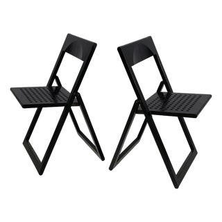 Italian Modern Black Wooden Folding Chairs, 1980s, Set of 2 For Sale