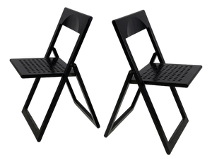 Italian Modern Black Wooden Folding Chairs, 1980s, Set of 2