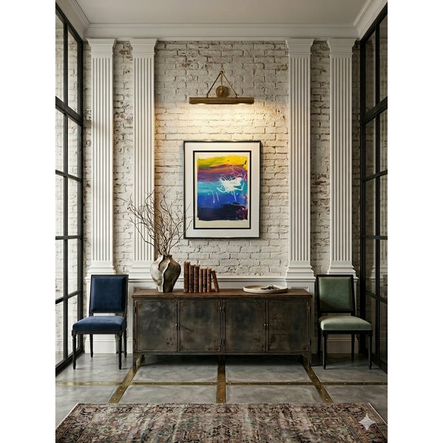 Electric and unrestrained, this original 1992 abstract monoprint by artist Kurt Merry is a high-energy focal piece...