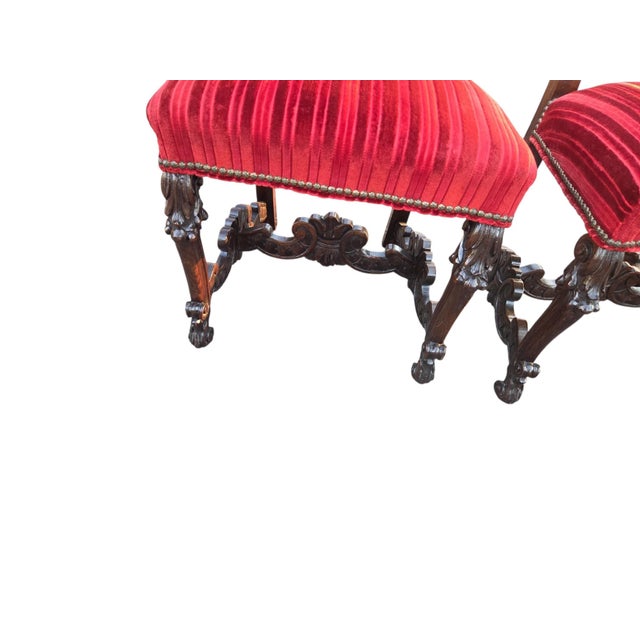 Pair Antique Italian Renaissance Revival Carved Walnut Dining Room Side ...