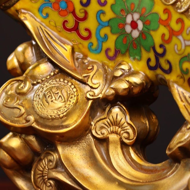 Metal Late 19th Century Cloisonné Enamel Fish Statue on Gilt Base, 3.05kg For Sale - Image 7 of 9