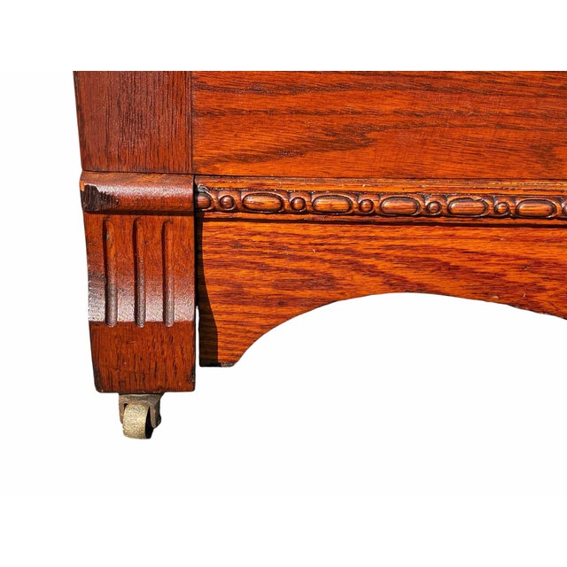 Wood Antique Larkin Oak Bookcase / China Cabinet With Glass Doors & Carvings For Sale - Image 7 of 12