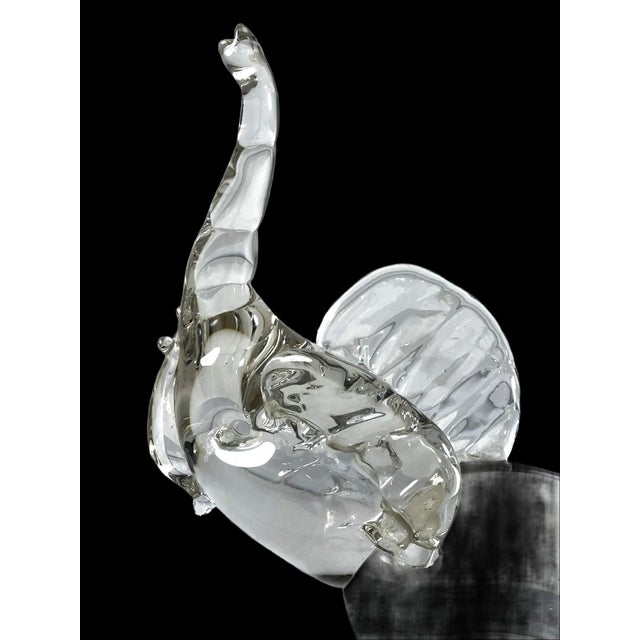 Transparent Late 20th Century Clear Art Glass Elephant Sculpture With Raised Trunk Attributed to Murano For Sale - Image 8 of 13