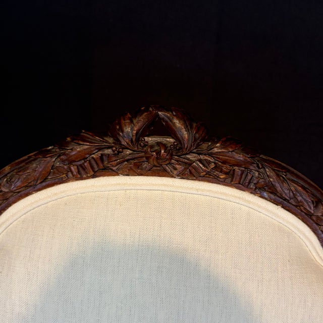 Wood Carved Walnut Antique French Armchairs or Fauteuils - A Pair For Sale - Image 7 of 15