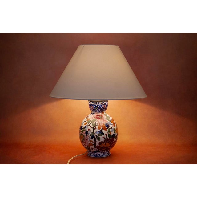 Blue Polychrome Earthenware Lamp Base with Peony Decoration from Gien, France, 1971-1984 For Sale - Image 8 of 11