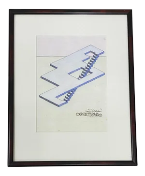 Oscar Reutersvard Original Op Art Pen, Ink & Watercolor C.1990