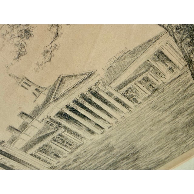 Vintage Charcoal Sketch of Washington and Lee University’s Main Building and Colonnade in Lexington, Virginia, Artist Signed For Sale - Image 9 of 12