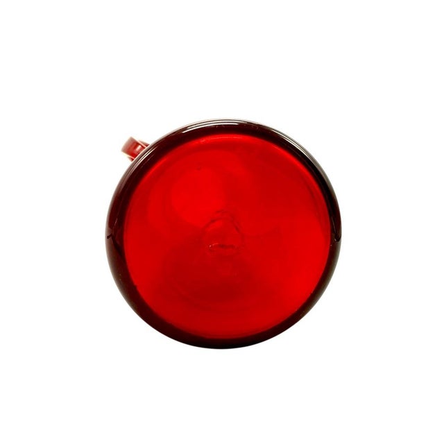Red Vintage Blenko Orange Red Tall Triangle Top Pitcher Vase Handblown Art Glass For Sale - Image 8 of 10