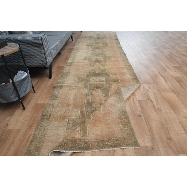 1970s 1970s Vintage Turkish Handmade Wool Cotton Terracotta Runner Rug For Sale - Image 5 of 11