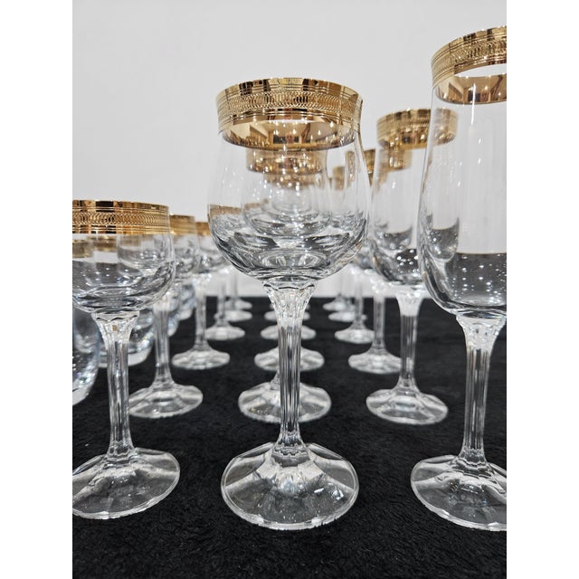 Vintage Gold Crystal Glasses, Set of 24 For Sale - Image 12 of 13