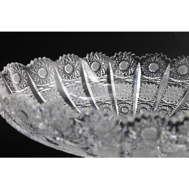 1960s Vintage Bohemian Czech Cut Crystal Footed Centerpiece, Large Brilliant & Heavy For Sale - Image 5 of 11