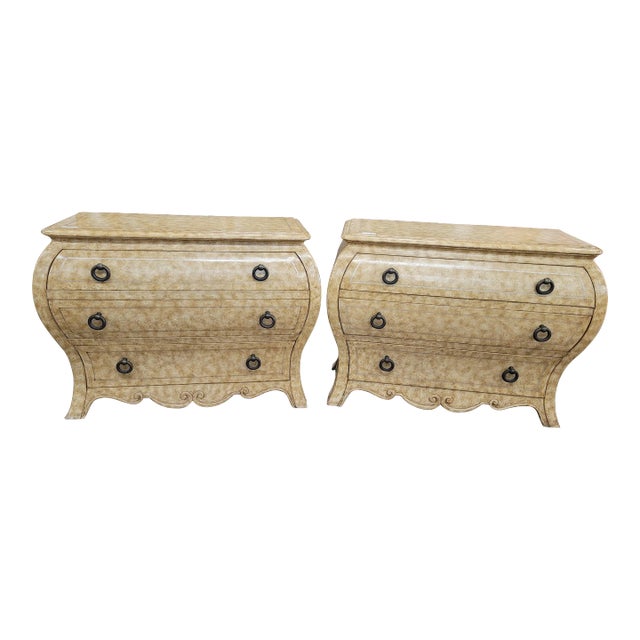 Fine Pair Vintage Henredon Faux Painted Large Bombay Dresser For Sale