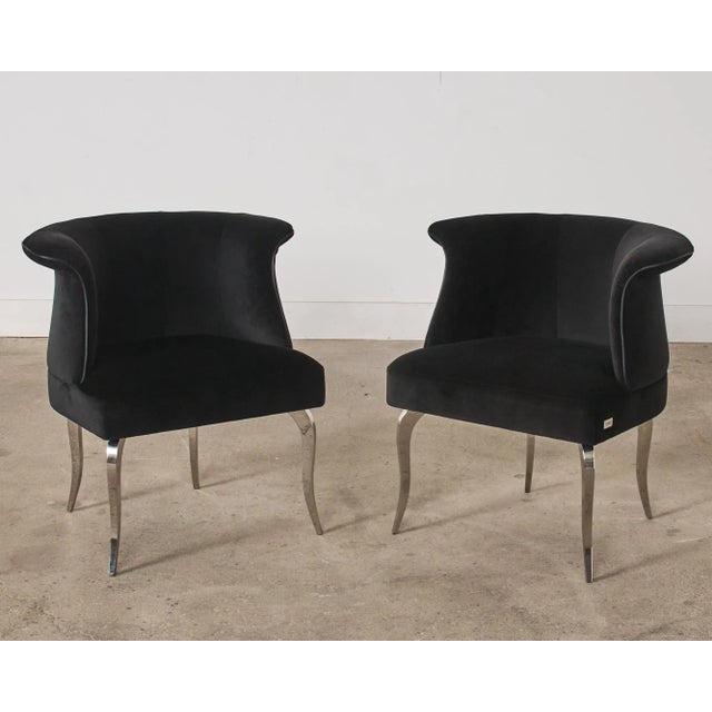 Fendi Pair of Fendi Casa Black Velvet Chrome Tulip Chairs For Sale - Image 4 of 12