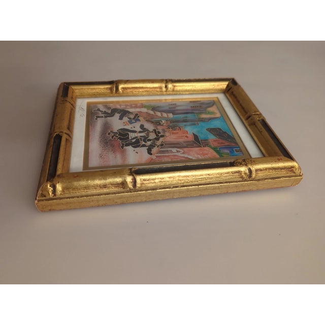 Late 20th Century Painting on Silk Signed by Lavi Zion "Simhat Torah Dancing Hassidim" 8.25"x6.25" For Sale - Image 10 of 17