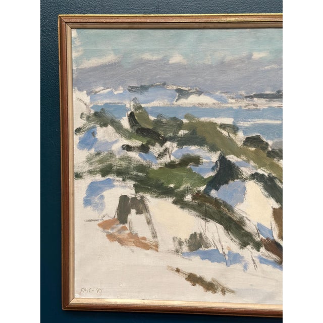 Original vintage oil on canvas – “winter landscape” by fmk – signed & dated 1943 – framed – 78 × 60 cm (30.7" × 23.6")...