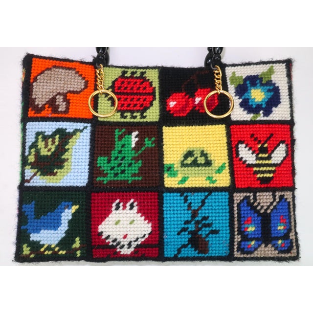 Mid-Century Modern Needlepoint ‘ Ecology’ Tote Handbag by Bob Miller, 1970’s For Sale - Image 3 of 10