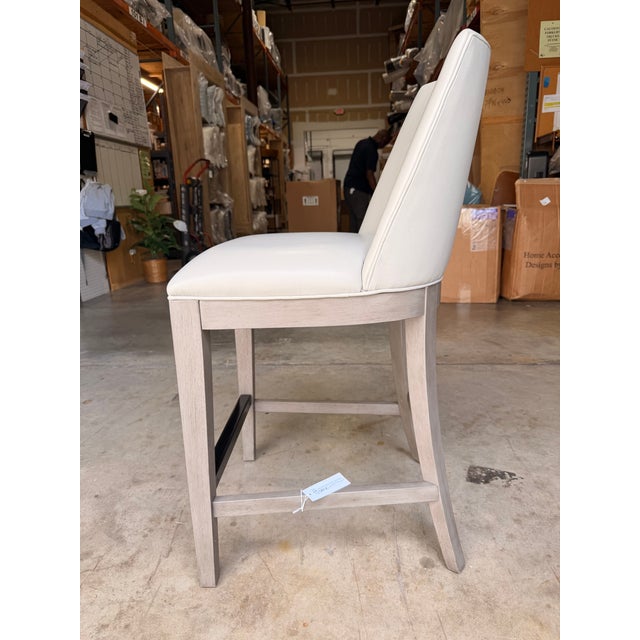 Contemporary Bernhardt Light Gray Leather Counter Stool For Sale - Image 3 of 10