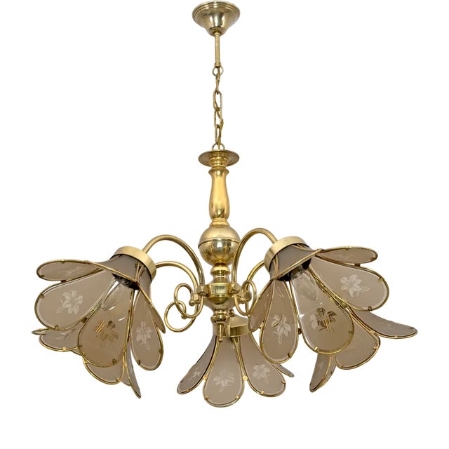 Mid-Century Modern Glass and Brass Hanging Light, Italy, 1960s For Sale