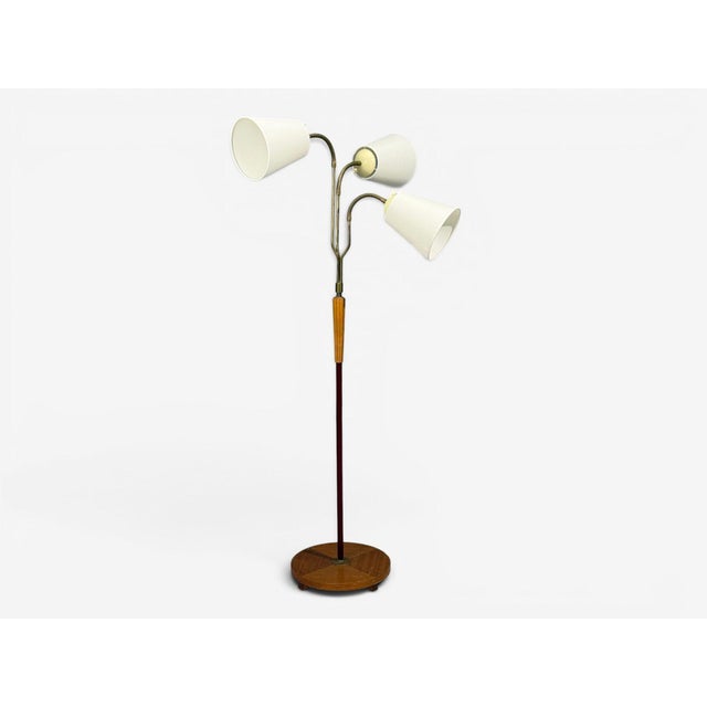 Mid-Century Modern Swedish Modern, Adjustable Floor Lamp, Wood, Brass, Red Lacquer, Sweden, 1940s For Sale - Image 3 of 12