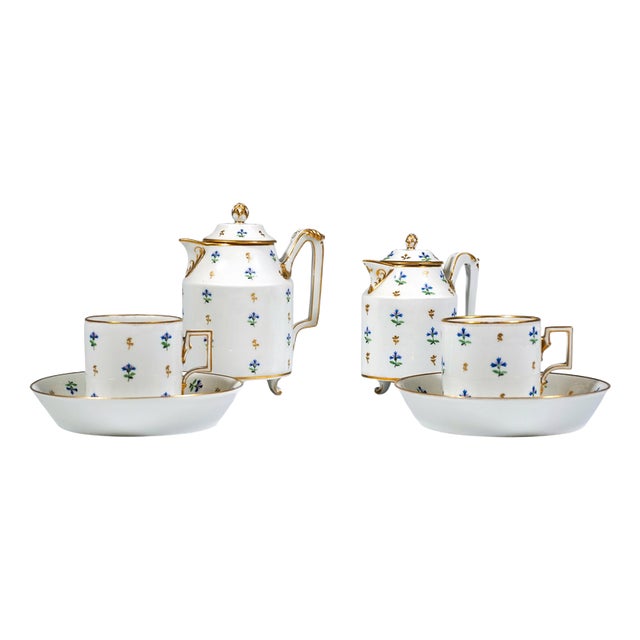 Viennese Imperial Gilt Porcelain Tete-a-Tete Coffee Service with Cornflowers, 1797, Set of 4 For Sale