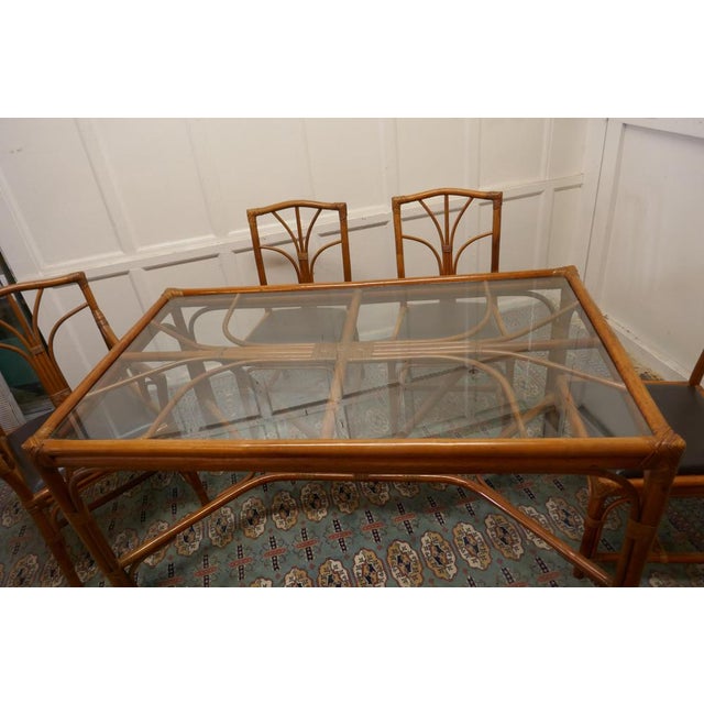 1950s Regency Simulated Bamboo Dining Table and Chairs, 1950s, Set of 7 For Sale - Image 5 of 7