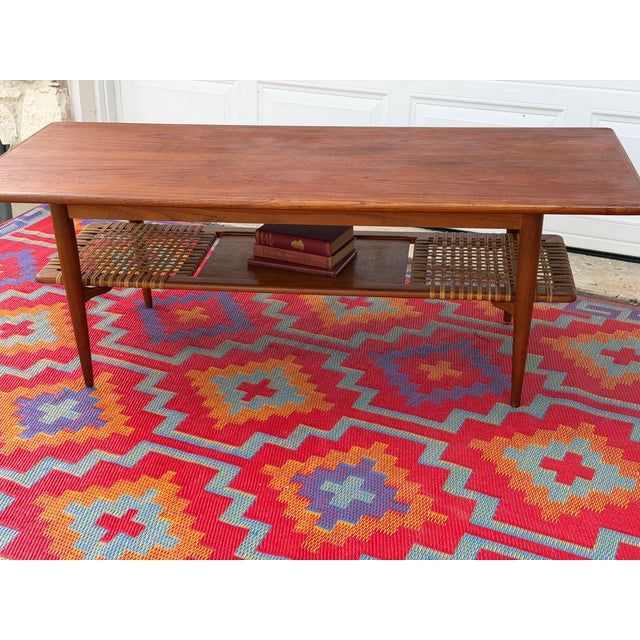 1960s Extra Large Danish Teak Coffee Table With Cane Shelf For Sale - Image 9 of 14