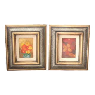 Pair of Still Life Oil on Canvas Painting's, Carved Framed Silver & Gold For Sale