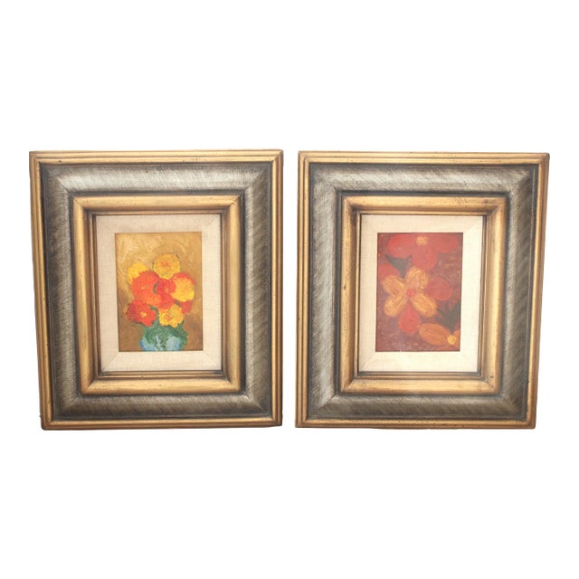 Pair of Still Life Oil on Canvas Painting's, Carved Framed Silver & Gold For Sale