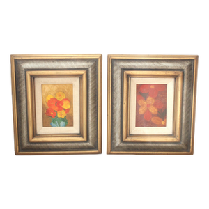 Pair of Still Life Oil on Canvas Painting's, Carved Silver & Gold Frames