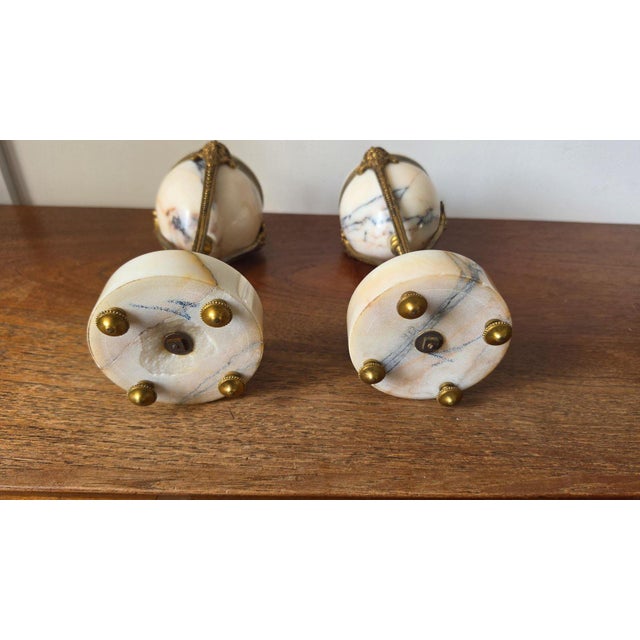 Pair Antique French Marble & Bronze Urns Neoclassical Cassolettes Empire Garniture Mantel Decor Lidded Decorative Urns For Sale - Image 14 of 14