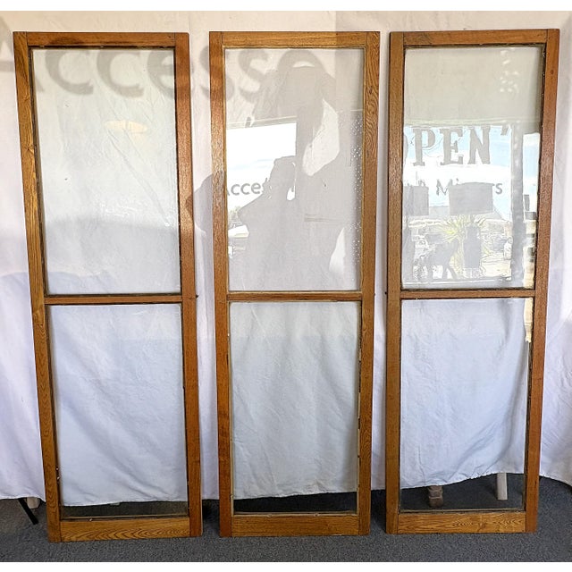 Vintage Architectural Salvage Oak and Glass Doors- Set of 3 For Sale - Image 15 of 18