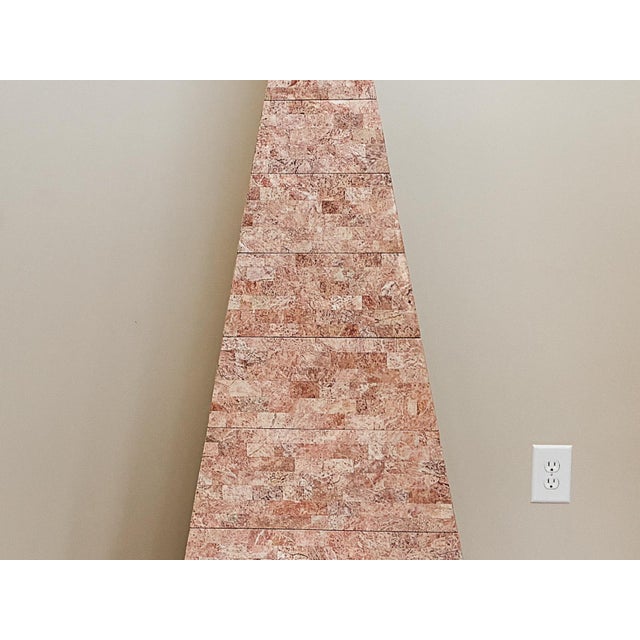 Vintage 1980s Maitland-Smith pink stone tessellated obelisk. This piece captures the the luxurious style of the Hollywood...