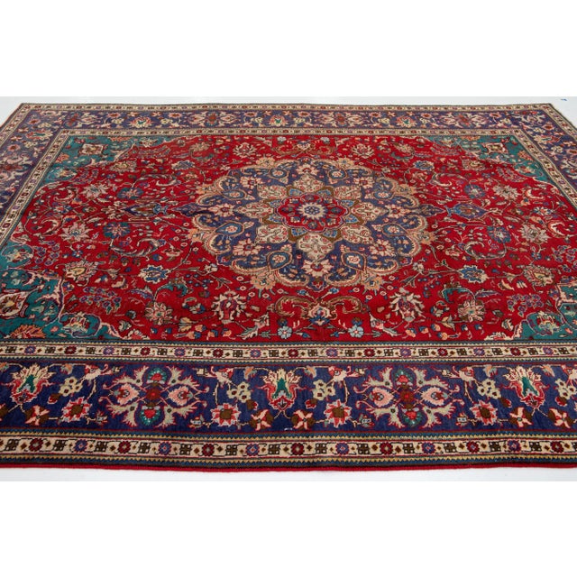 1950s Vintage Medallion Tabriz Persian Wool Rug in Red For Sale - Image 5 of 8
