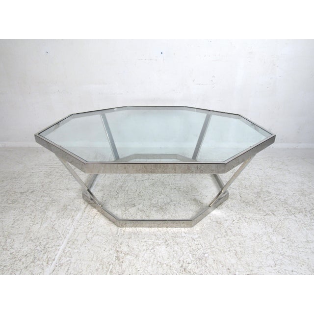 Mid-Century Modern Octagonal Chrome and Glass Coffee Table For Sale - Image 4 of 10